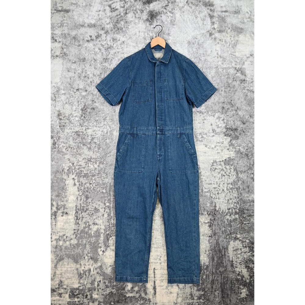 Everlane The Short Sleeve Denim Coverall Jumpsuit Blue Size 12